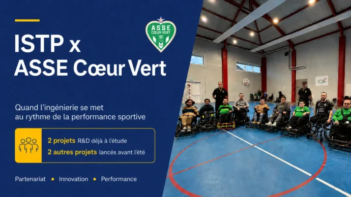 Équipe de foot fauteuil ASSE Cœur Vert en salle de sport – partenariat ISTP Ingénieurs pour des projets R&D au service de la performance sportive